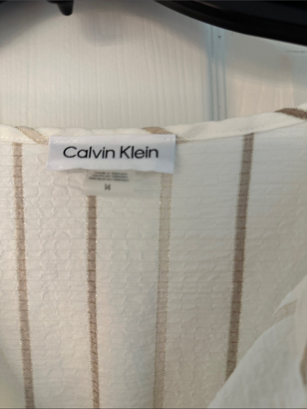 Calvin Klein Cream Midi Dress with Tan Pinstripes - Picture 2 of 2